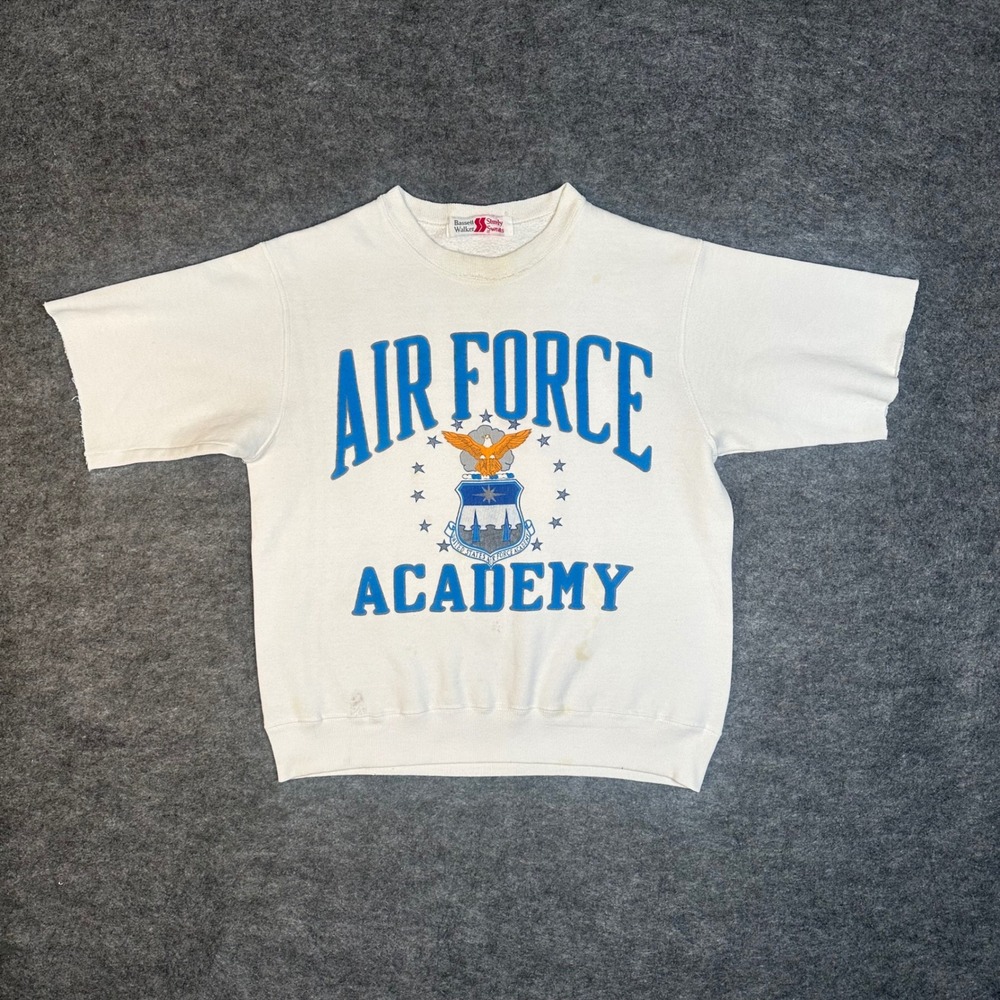 VTG 80s Air Force Academy Short Sleeve Sweatshirt White Bassett Walker USA